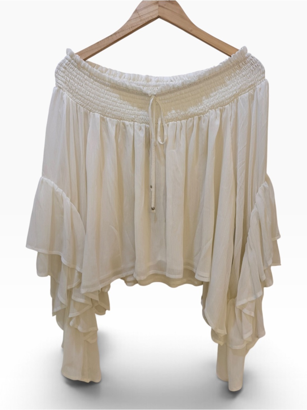 Robert Rodriguez Cream Ruffled Off Shoulder Blouse